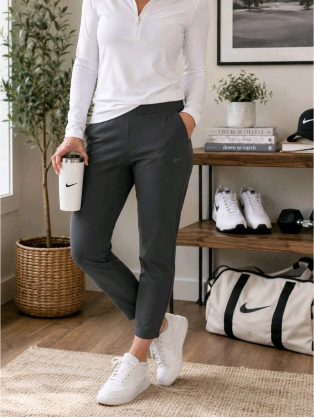 Nike Dri-FIT Womens Sz S Dark Gray Pull On Tapered Ankle Golf Pants Stretch Gym